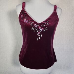 Vintage Alex Evenings Velvet Cami Top Small Maroon Sequin Fairygrunge Whimsigoth